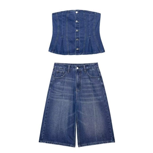 Cowboy corset+denim shorts set for women - FashionTech