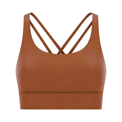 Cross back yoga bra brushed bare high - strength shock - absorbing gathering sports vest for women - Tech Tready