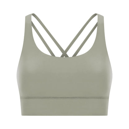 Cross back yoga bra brushed bare high - strength shock - absorbing gathering sports vest for women - Tech Tready