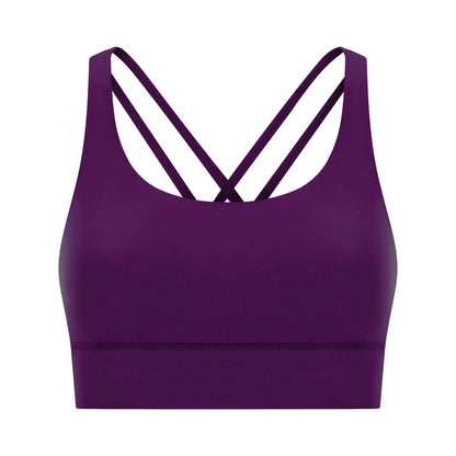 Cross back yoga bra brushed bare high - strength shock - absorbing gathering sports vest for women - Tech Tready
