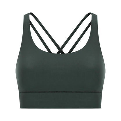 Cross back yoga bra brushed bare high - strength shock - absorbing gathering sports vest for women - Tech Tready
