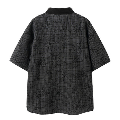 Dark jacquard loose men's and women's short sleeved shirt - FashionTech