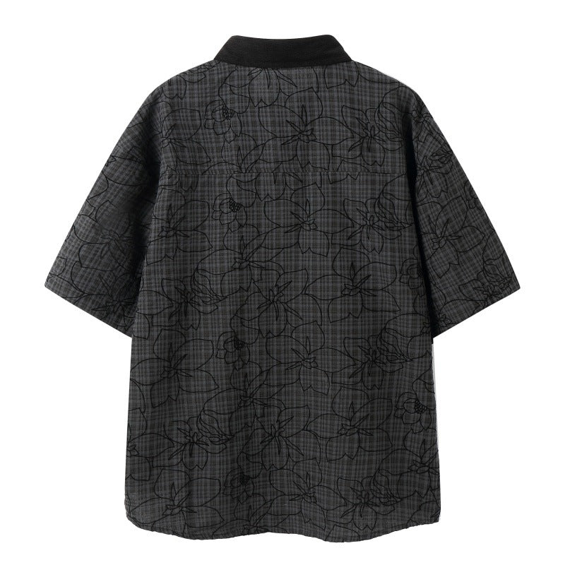 Dark jacquard loose men's and women's short sleeved shirt - FashionTech