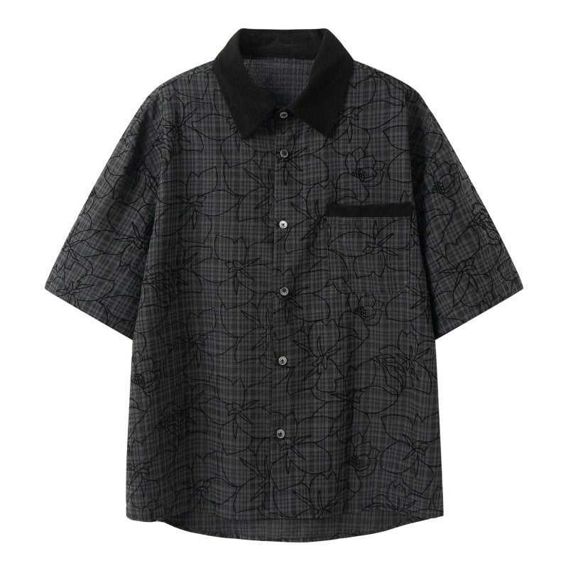 Dark jacquard loose men's and women's short sleeved shirt - FashionTech