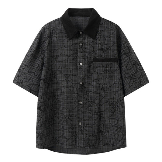 Dark jacquard loose men's and women's short sleeved shirt - FashionTech