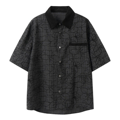 Dark jacquard loose men's and women's short sleeved shirt - FashionTech