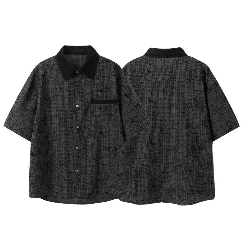 Dark jacquard loose men's and women's short sleeved shirt - FashionTech