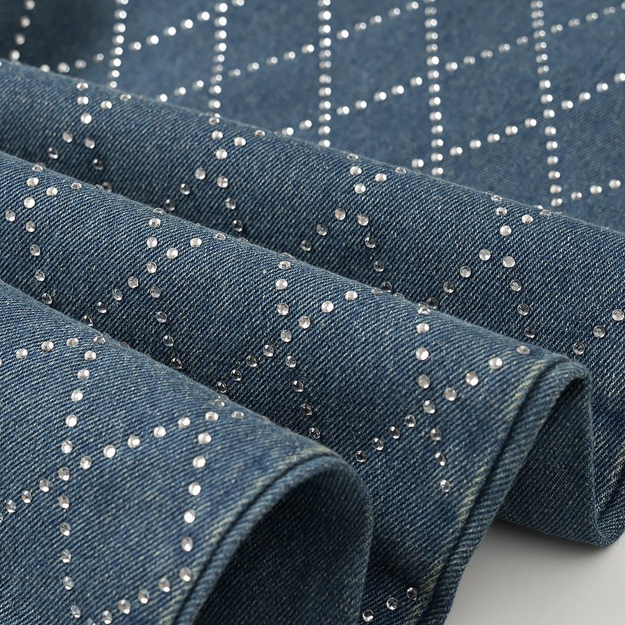 Diamond grid straight leg split jeans for women - FashionTech