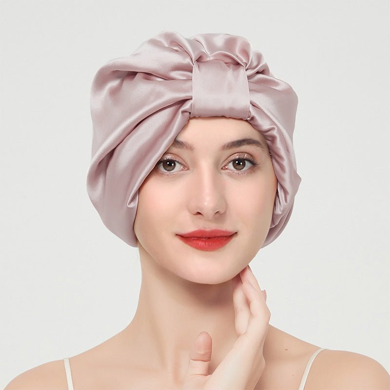 Double layer elastic simulation silk beauty makeup satin knotted hair care home French nightcap - FashionTech