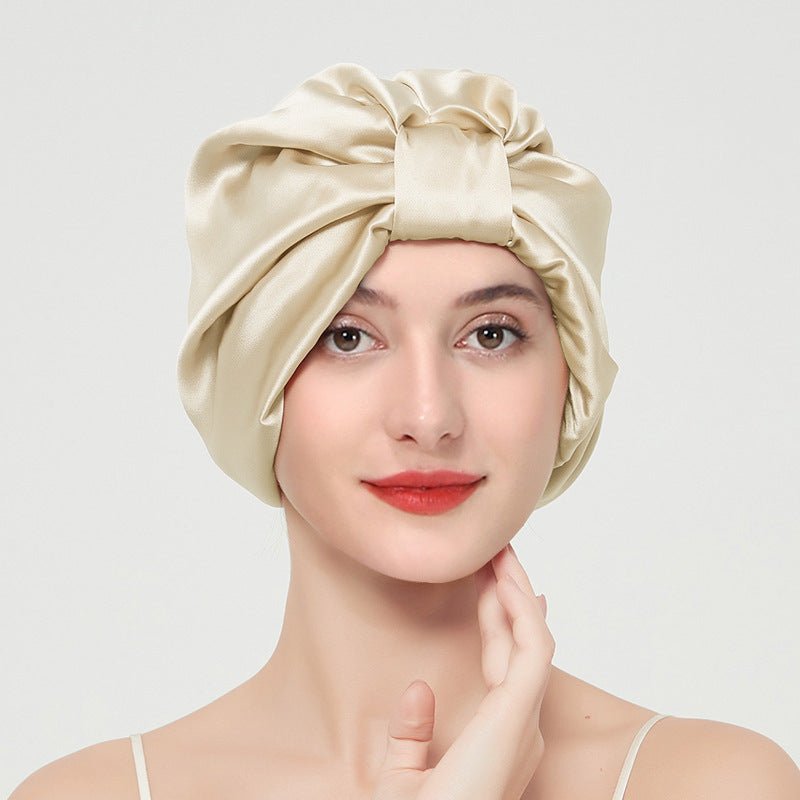 Double layer elastic simulation silk beauty makeup satin knotted hair care home French nightcap - FashionTech