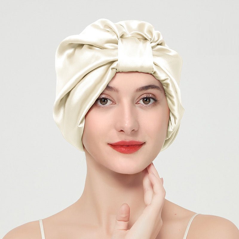 Double layer elastic simulation silk beauty makeup satin knotted hair care home French nightcap - FashionTech