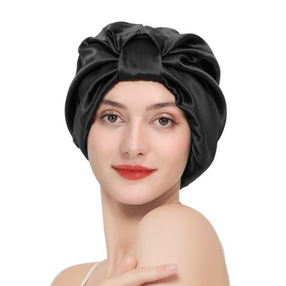 Double layer elastic simulation silk beauty makeup satin knotted hair care home French nightcap - FashionTech