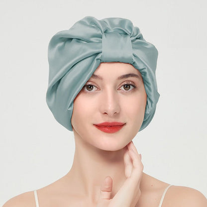 Double layer elastic simulation silk beauty makeup satin knotted hair care home French nightcap - FashionTech