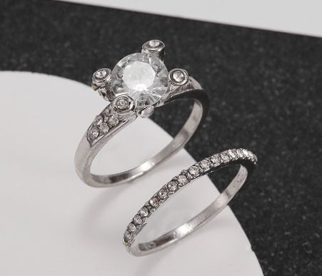 Double Stackable Set Rings 2Pcs For Women Wedding Engagement Party Finger - rings Good Quality Statement Jewelry Hot Sale Huitan Double Stackable Set Rings 2Pcs For Women Wedding Engagement Pa - FashionTech