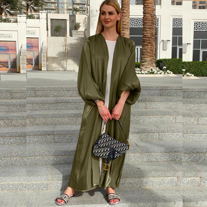 Eid Muslim Abaya Dress Kimono For Women Fashion Shining Silklike Summer Abayas Cardigan Puff Sleeve Dubai Turkey Clothes - Tech Tready