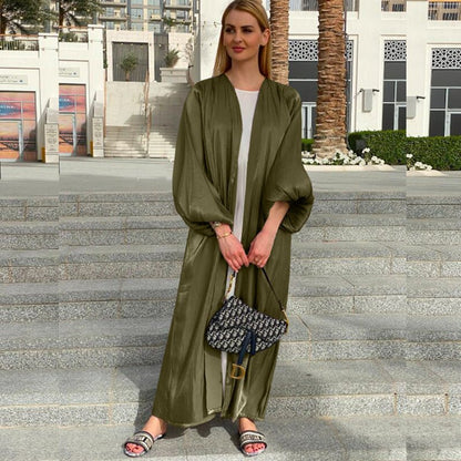 Eid Muslim Abaya Dress Kimono For Women Fashion Shining Silklike Summer Abayas Cardigan Puff Sleeve Dubai Turkey Clothes - Tech Tready