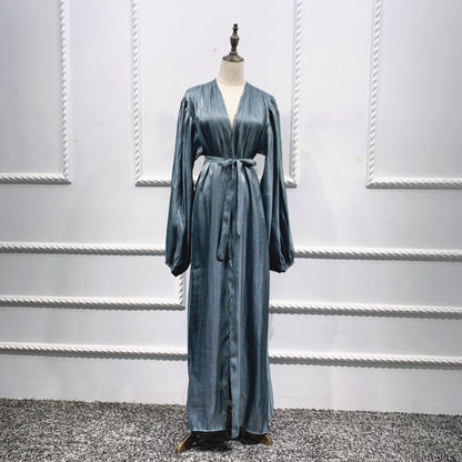 Eid Muslim Abaya Dress Kimono For Women Fashion Shining Silklike Summer Abayas Cardigan Puff Sleeve Dubai Turkey Clothes - Tech Tready