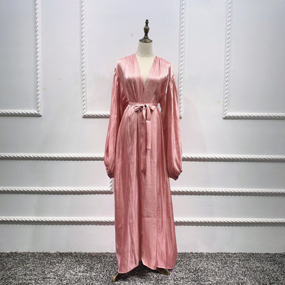 Eid Muslim Abaya Dress Kimono For Women Fashion Shining Silklike Summer Abayas Cardigan Puff Sleeve Dubai Turkey Clothes - Tech Tready