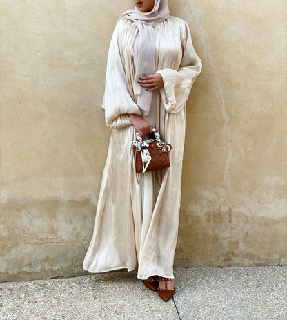 Eid Muslim Abaya Dress Kimono For Women Fashion Shining Silklike Summer Abayas Cardigan Puff Sleeve Dubai Turkey Clothes - Tech Tready