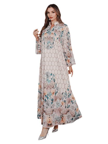Elegant Embroidered Printed Muslim Long Dress Women's Clothing - FashionTech