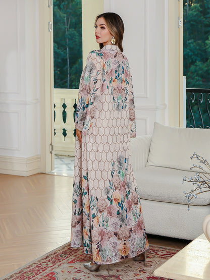 Elegant Embroidered Printed Muslim Long Dress Women's Clothing - FashionTech