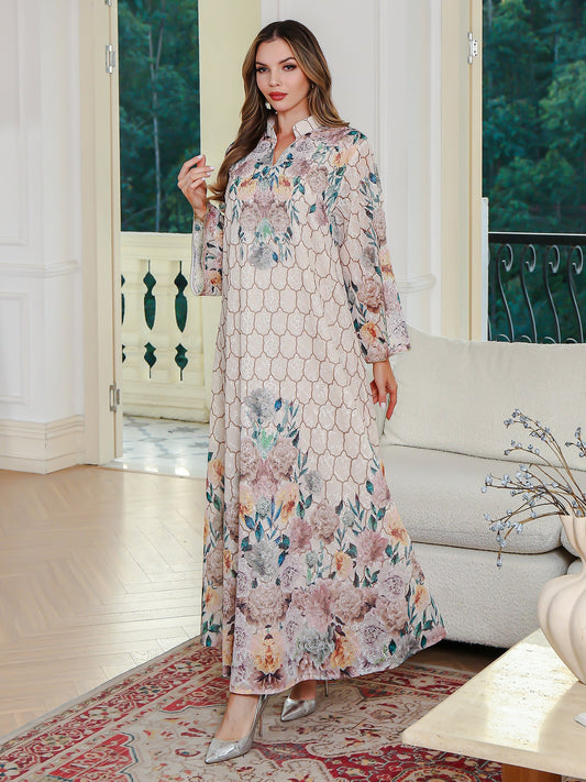 Elegant Embroidered Printed Muslim Long Dress Women's Clothing - FashionTech