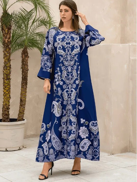 Elegant Floral Print Long Sleeve Abaya Dress - Tech Tready
