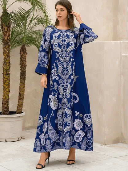 Elegant Floral Print Long Sleeve Abaya Dress - Tech Tready