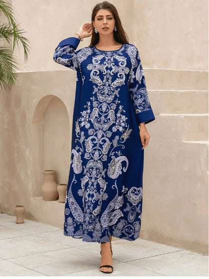 Elegant Floral Print Long Sleeve Abaya Dress - Tech Tready