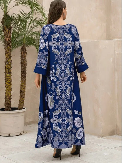 Elegant Floral Print Long Sleeve Abaya Dress - Tech Tready