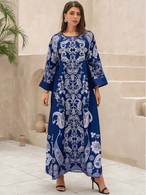 Elegant Floral Print Long Sleeve Abaya Dress - Tech Tready