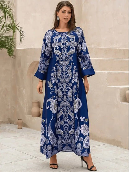 Elegant Floral Print Long Sleeve Abaya Dress - Tech Tready