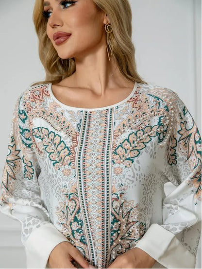 Elegant Floral Print Long Sleeve Abaya Dress - Tech Tready