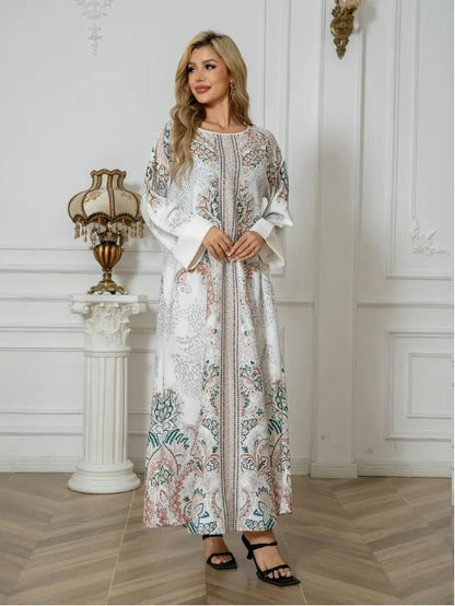 Elegant Floral Print Long Sleeve Abaya Dress - Tech Tready