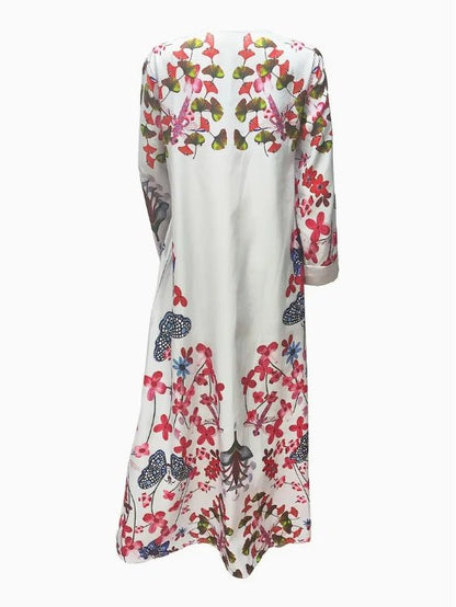 Elegant Floral Print Long Sleeve Abaya Dress - Tech Tready
