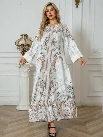 Elegant Floral Print Long Sleeve Abaya Dress - Tech Tready