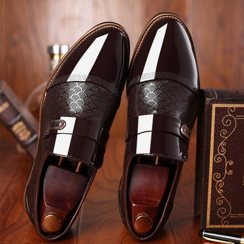Embossed men's leather shoe covers, versatile men's casual single shoes - Tech Tready