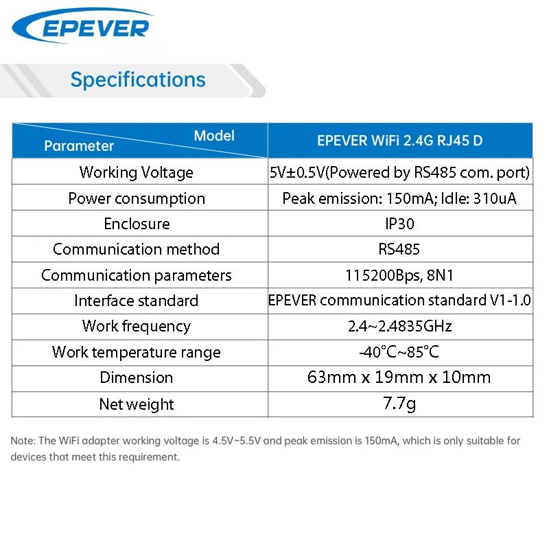 EPEVER WiFi Adapter for MPPT Solar Charge Controller EPEVER WiFi2.4G RJ45 D Communication Monitoring by Mobile Phone App - FashionTech