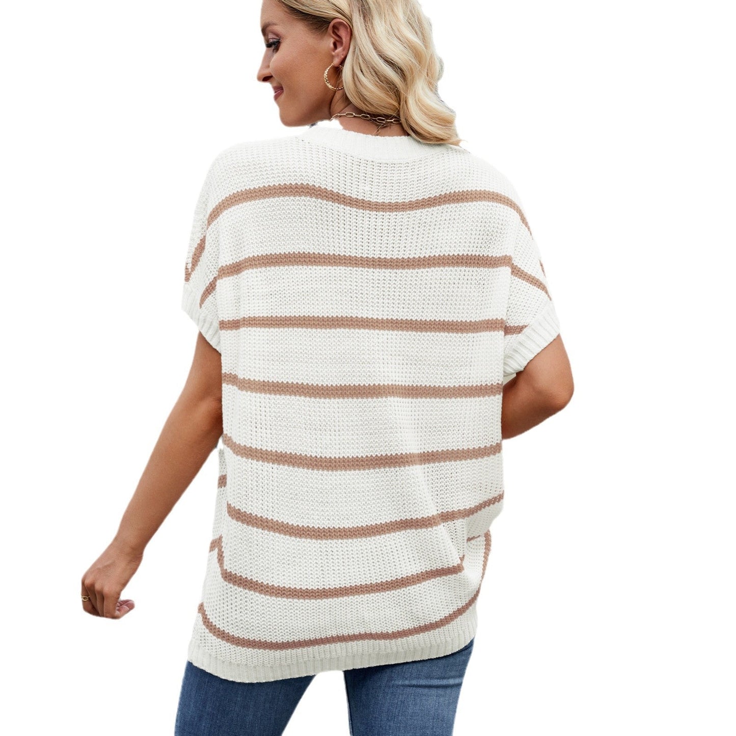 European and American fashion striped round neck pullover top for women - Tech Tready