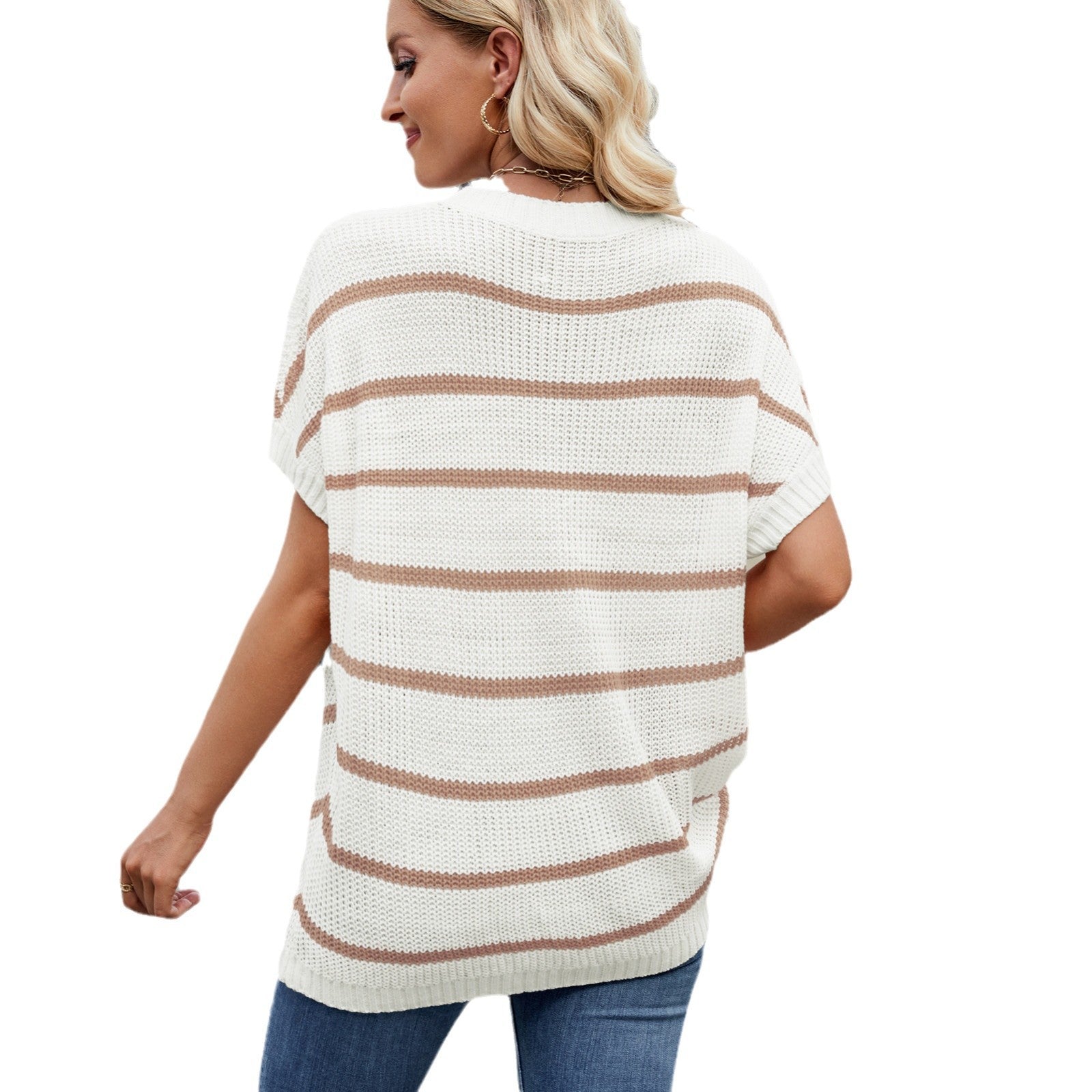European and American fashion striped round neck pullover top for women - Tech Tready