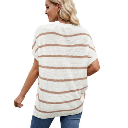 European and American fashion striped round neck pullover top for women - Tech Tready