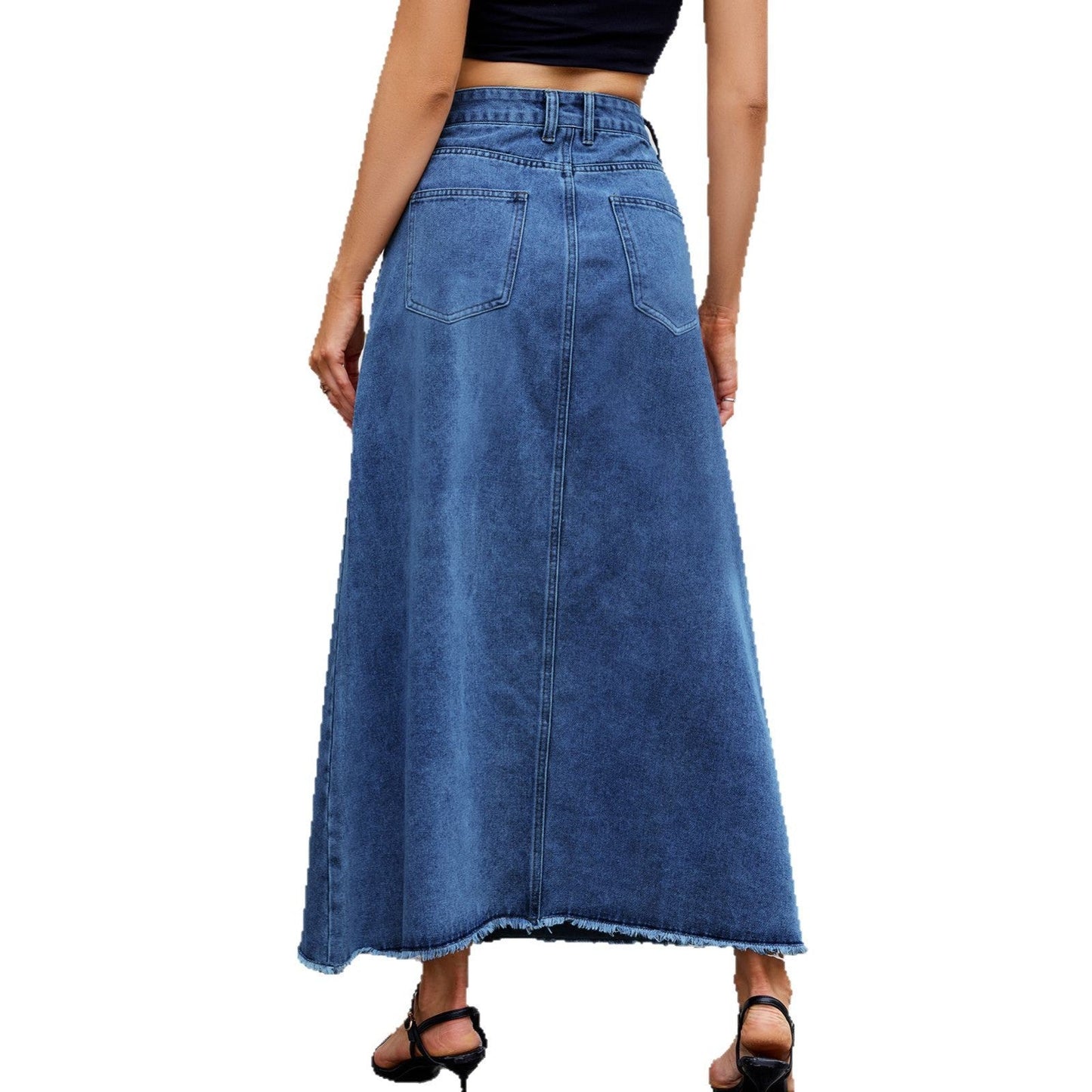 European and American high waisted denim skirt fashionable loose pocket half length skirt for women - Tech Tready