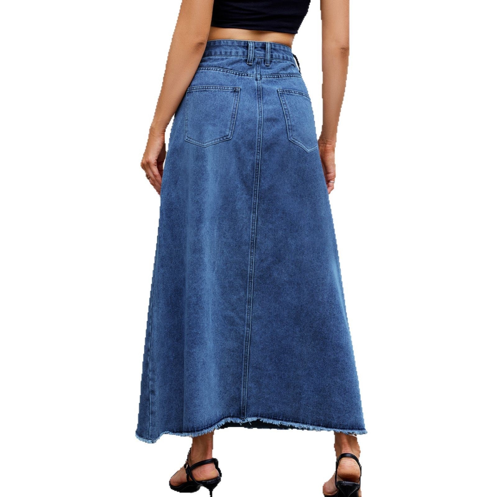 European and American high waisted denim skirt fashionable loose pocket half length skirt for women - Tech Tready