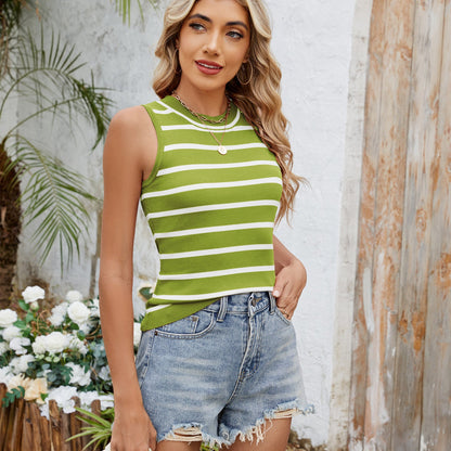 European and American retro striped slim fit vest for women - Tech Tready