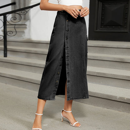 European and American semi elastic denim workwear casual skirt half skirt for women - Tech Tready