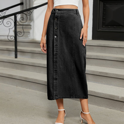 European and American semi elastic denim workwear casual skirt half skirt for women - Tech Tready