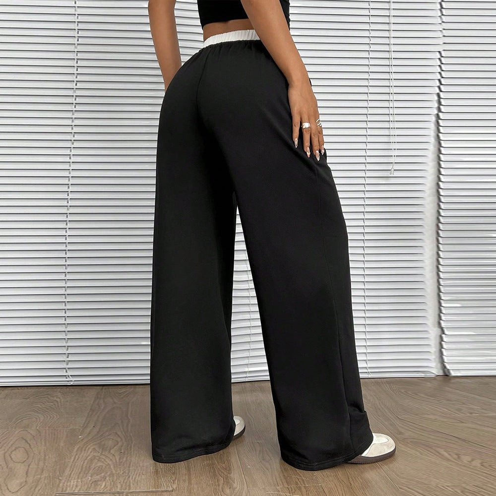European and American simple straight casual trousers autumn and winter loose and thin elastic waist mopping trousers women - FashionTech