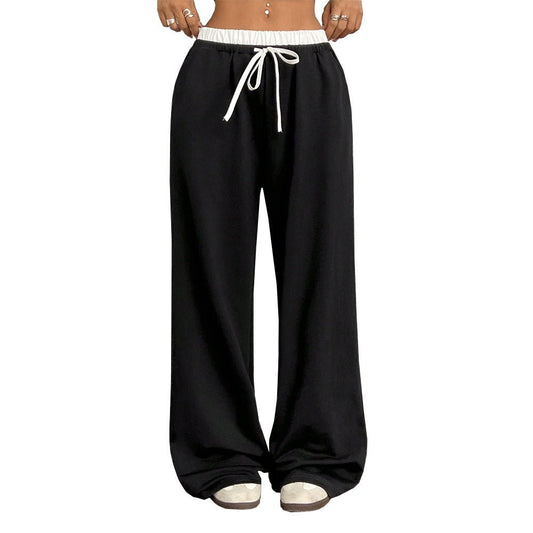 European and American simple straight casual trousers autumn and winter loose and thin elastic waist mopping trousers women - FashionTech