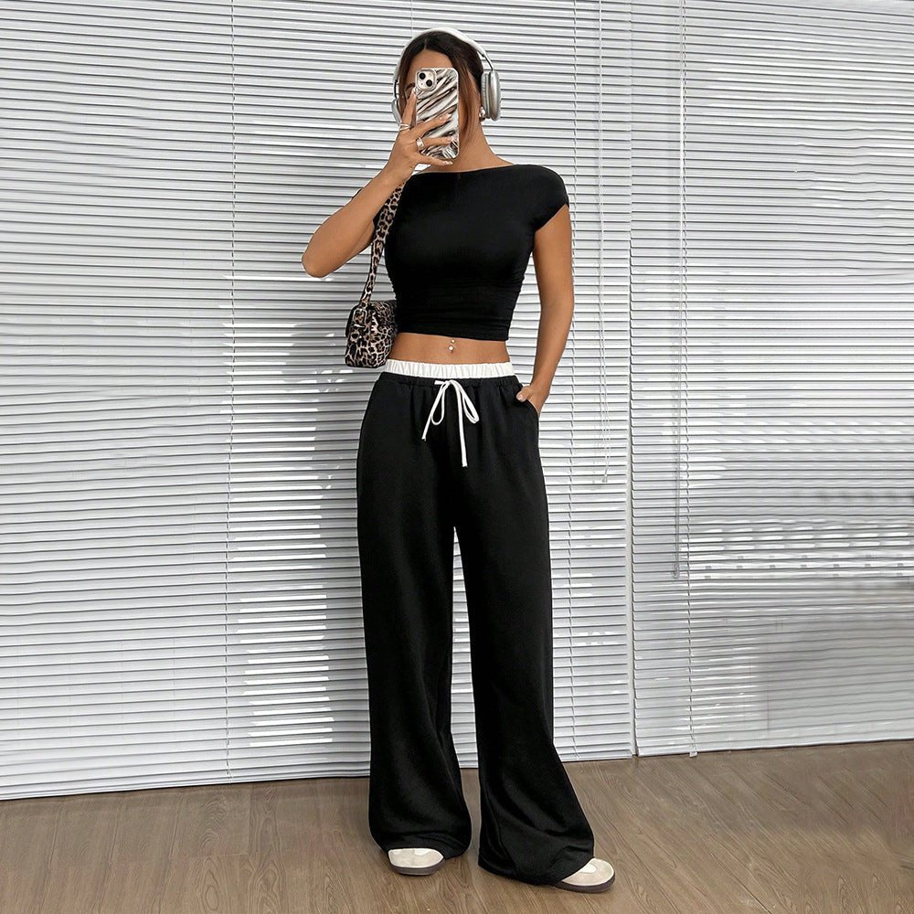 European and American simple straight casual trousers autumn and winter loose and thin elastic waist mopping trousers women - FashionTech