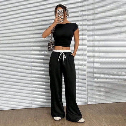European and American simple straight casual trousers autumn and winter loose and thin elastic waist mopping trousers women - FashionTech